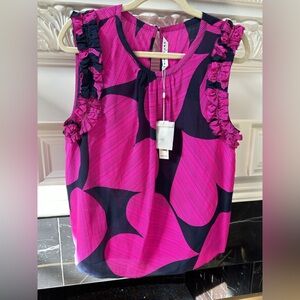 Trina Turk Fuchsia and Navy Ruffle Blouse